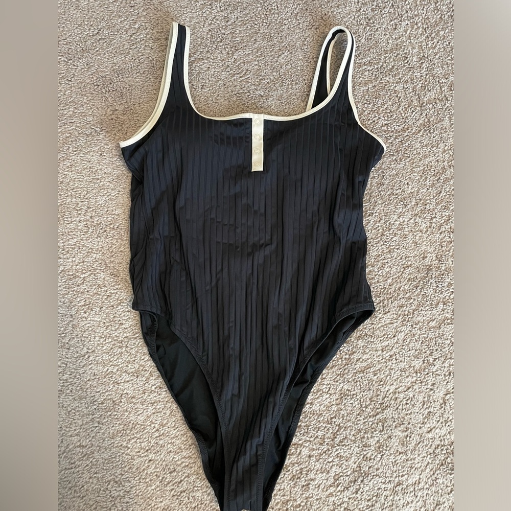 Aerie Wide Rib Henley Cheeky One Piece Swimsuit